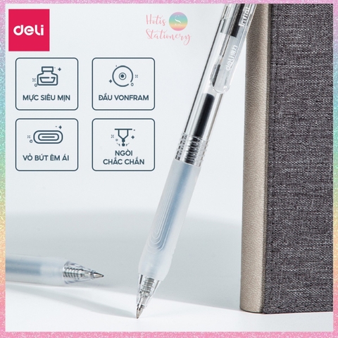 [HOTIS] 1 cây Bút bi gel bấm DELI ngòi 0.5mm bút bi bấm mực đều nhanh khô - A575/S101/A623/A057b/S60st/S60Pro
