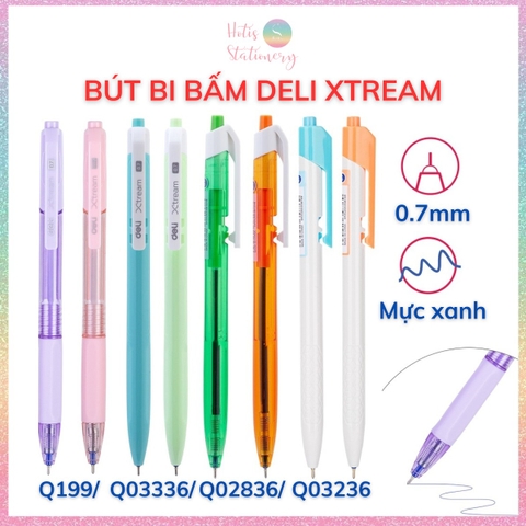 [HOTIS] Bút bi bấm DELI Xtream mực xanh ngòi 0.7mm viết nét đều trơn tru