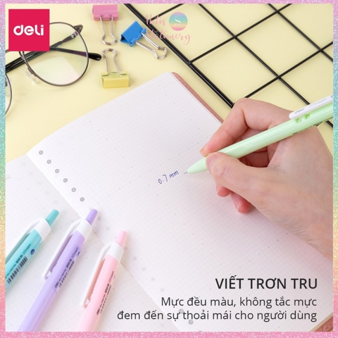 [HOTIS] Set 4 Bút bi bấm DELI Xtream mực xanh ngòi 0.7mm viết nét đều trơn tru