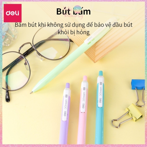 [HOTIS] Set 4 Bút bi bấm DELI Xtream mực xanh ngòi 0.7mm viết nét đều trơn tru