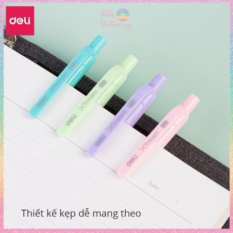 [HOTIS] Set 4 Bút bi bấm DELI Xtream mực xanh ngòi 0.7mm viết nét đều trơn tru