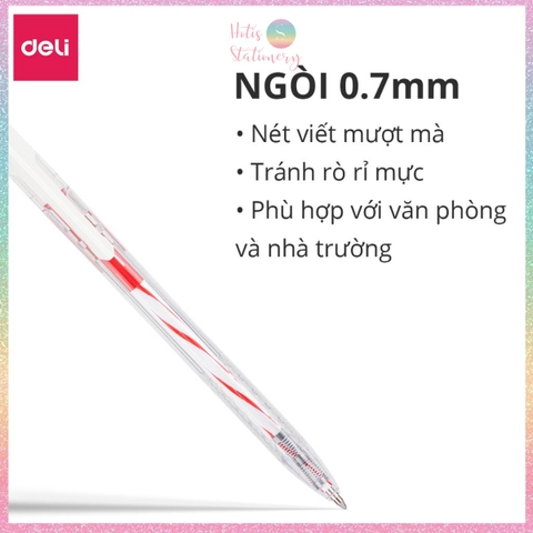 [HOTIS] Bút bi bấm văn phòng DELI ARROW 3 màu mực xanh đen đỏ ngòi 0.7mm viết nét đều trơn tru phù hợp cho học sinh