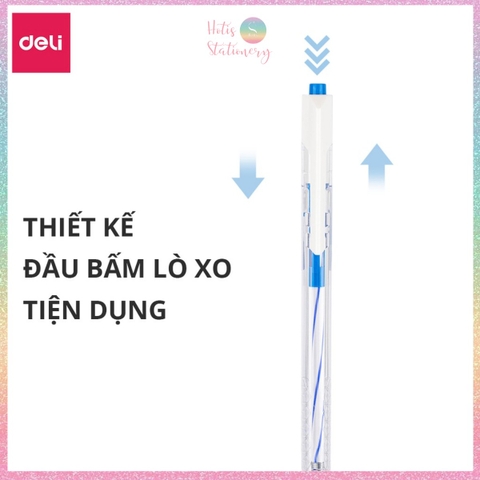 [HOTIS] Bút bi bấm văn phòng DELI ARROW 3 màu mực xanh đen đỏ ngòi 0.7mm viết nét đều trơn tru phù hợp cho học sinh