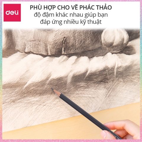 [HOTIS] Hộp 12 cây Bút chì phác thảo phiên bản cao cấp Deli Nuevo bút chì 2B, 4B - Dành cho mỹ thuật chuyên nghiệp độ đậm chuẩn