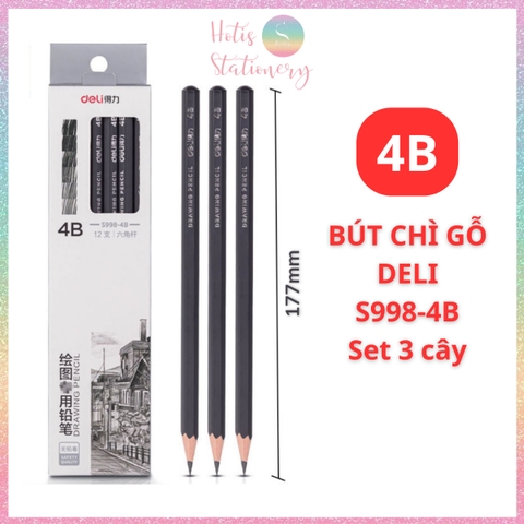 [HOTIS] Set 3 cây Bút chì phác thảo phiên bản cao cấp Deli Nuevo bút chì 2B, 4B - Dành cho mỹ thuật chuyên nghiệp độ đậm chuẩn