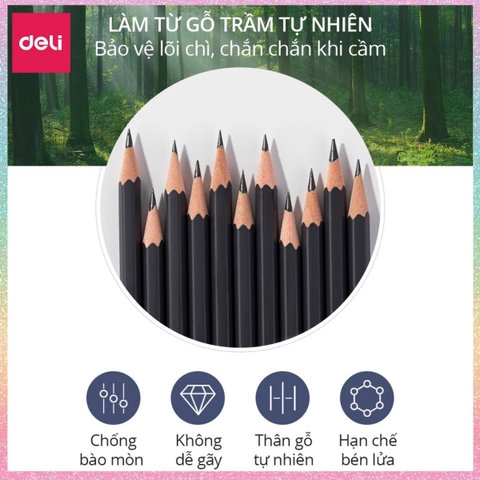 [HOTIS] Hộp 12 cây Bút chì phác thảo phiên bản cao cấp Deli Nuevo bút chì 2B, 4B - Dành cho mỹ thuật chuyên nghiệp độ đậm chuẩn