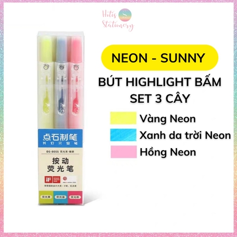 [HOTIS] Set 3 cây Bút highlight bấm DS-805s có lõi thay thế, màu đẹp, tiện lợi, tiết kiệm