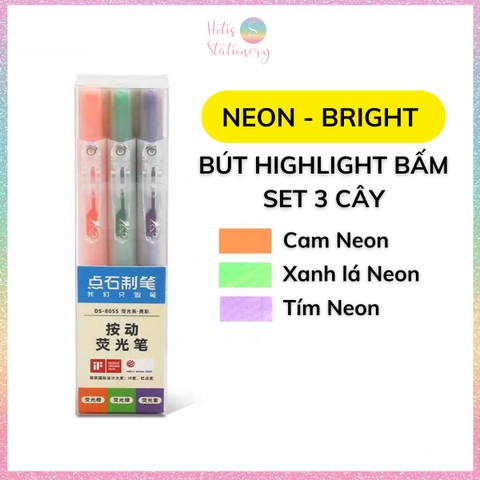[HOTIS] Set 3 cây Bút highlight bấm DS-805s có lõi thay thế, màu đẹp, tiện lợi, tiết kiệm