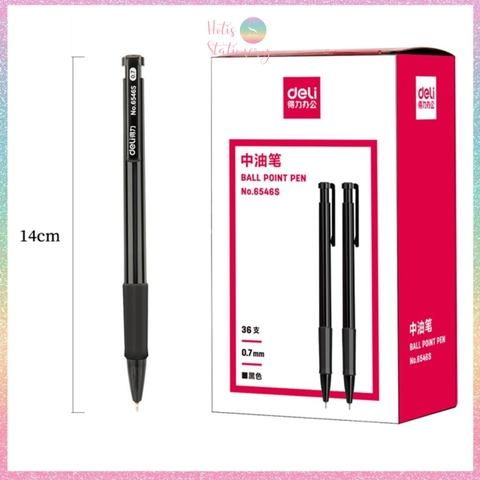 [HOTIS] Set 5 Bút bi bấm văn phòng ngòi 0.7mm DELI 6546S -  Mực Xanh, Đỏ, Đen
