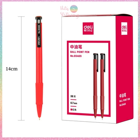 [HOTIS] Set 5 Bút bi bấm văn phòng ngòi 0.7mm DELI 6546S -  Mực Xanh, Đỏ, Đen