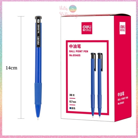 [HOTIS] Set 5 Bút bi bấm văn phòng ngòi 0.7mm DELI 6546S -  Mực Xanh, Đỏ, Đen