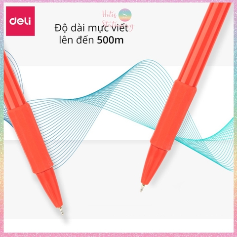 [HOTIS] Set 5 Bút bi bấm văn phòng ngòi 0.7mm DELI 6546S -  Mực Xanh, Đỏ, Đen