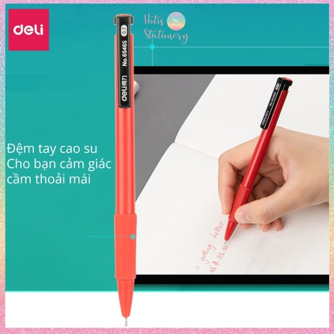 [HOTIS] Set 5 Bút bi bấm văn phòng ngòi 0.7mm DELI 6546S -  Mực Xanh, Đỏ, Đen