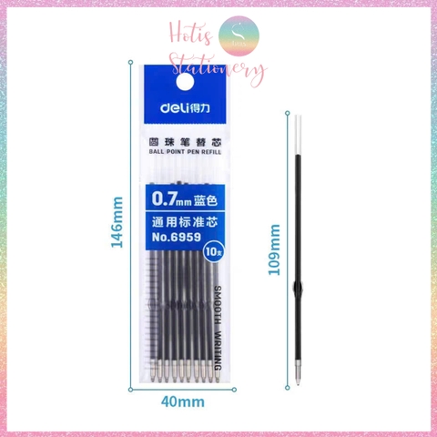 [HOTIS] Set 5 Bút bi bấm văn phòng ngòi 0.7mm DELI 6546S -  Mực Xanh, Đỏ, Đen