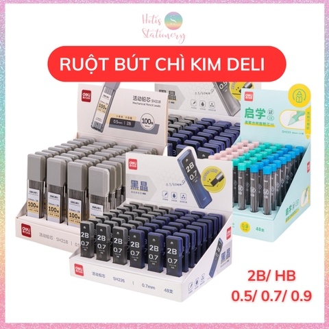 [HOTIS] Ruột bút chì kim 0.5/ 0.7 / 0.9mm Deli, ngòi chì kim 2B HB, lõi chì bấm nhỏ gọn tiện lợi