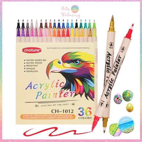 [HOTIS] Set 12/24/36 Bút sơn màu Acrylic Painter Chotune vẽ tranh tô màu trên nhiều chất liệu