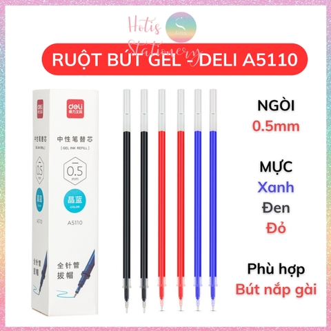 [HOTIS] Ruột bút gel nắp gài ngòi kim 0.5mm Deli A5110 dành cho học sinh sinh viên nvvp