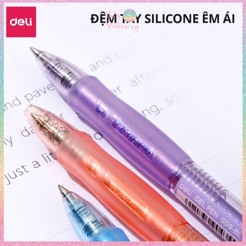[HOTIS] Bút bi gel bấm DELI G09 vỏ màu pastel phối nhũ ngòi 0.5mm - Mực Xanh, Đen