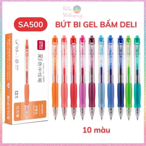 [HOTIS] 10 Màu - Bút bi gel bấm DELI SA500 ngòi 0.5mm bút gel nhiều màu trang trí