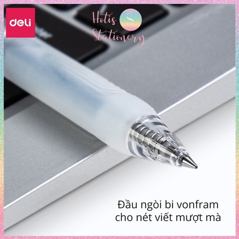 [HOTIS] Hộp 5 bút bi gel bấm DELI A575 ngòi 0.5mm bút bi bấm mực đều nhanh khô
