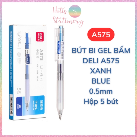 [HOTIS] Hộp 5 bút bi gel bấm DELI A575 ngòi 0.5mm bút bi bấm mực đều nhanh khô