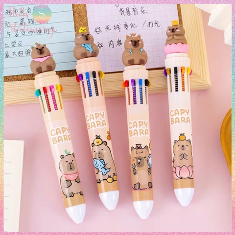 [HOTIS] Bút bi bấm 10 màu Capybara, Cá heo họa tiết hoạt hình dễ thương