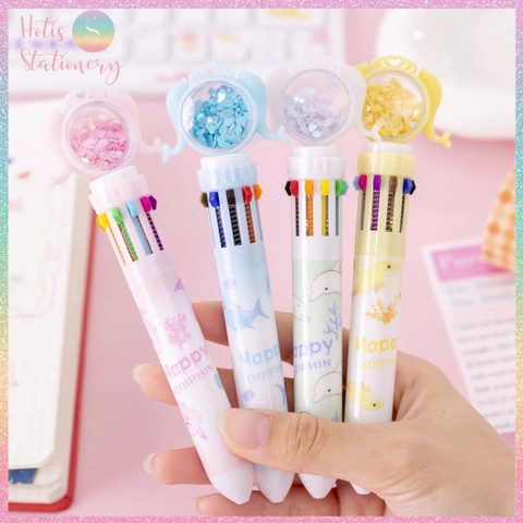 [HOTIS] Bút bi bấm 10 màu Capybara, Cá heo họa tiết hoạt hình dễ thương