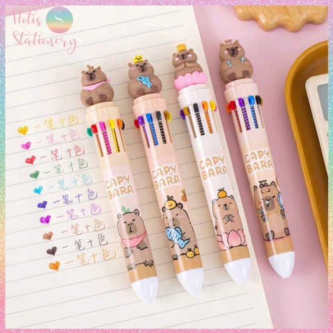 [HOTIS] Bút bi bấm 10 màu Capybara, Cá heo họa tiết hoạt hình dễ thương