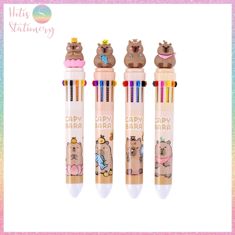 [HOTIS] Bút bi bấm 10 màu Capybara, Cá heo họa tiết hoạt hình dễ thương