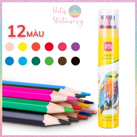 [HOTIS] Bộ 12/24/36/48 Bút chì màu gốc dầu dạng cốc DELI màu sắc tươi sáng, không dễ gãy, màu chì học sinh chuyên nghiệp
