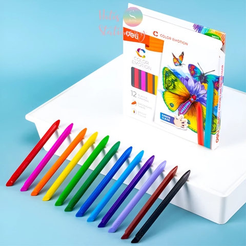 [HOTIS] Bút sáp màu hữu cơ Deli - Bộ 12 màu tươi sáng, an toàn cho bé tập vẽ, tô màu