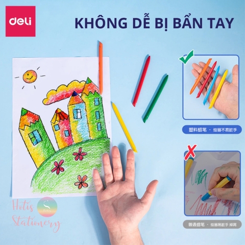 [HOTIS] Bút sáp màu hữu cơ Deli - Bộ 12 màu tươi sáng, an toàn cho bé tập vẽ, tô màu