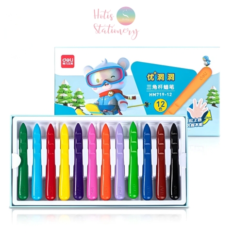 [HOTIS] Bút sáp màu hữu cơ Deli - Bộ 12 màu tươi sáng, an toàn cho bé tập vẽ, tô màu