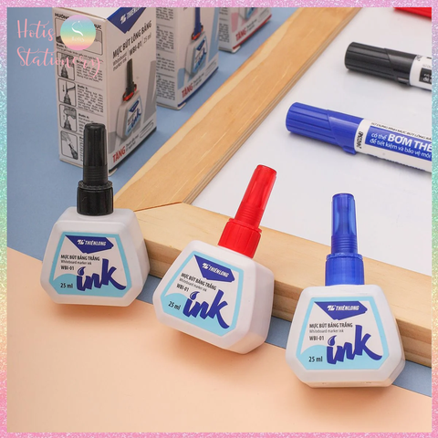 [HOTIS] Mực Nạp Bút Lông Bảng Thiên Long WBI-01 (25ml) - Mực Đậm, Tươi Màu, Tiết Kiệm, Kèm Dụng Cụ Bơm