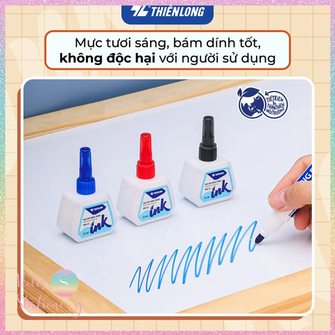 [HOTIS] Mực Nạp Bút Lông Bảng Thiên Long WBI-01 (25ml) - Mực Đậm, Tươi Màu, Tiết Kiệm, Kèm Dụng Cụ Bơm