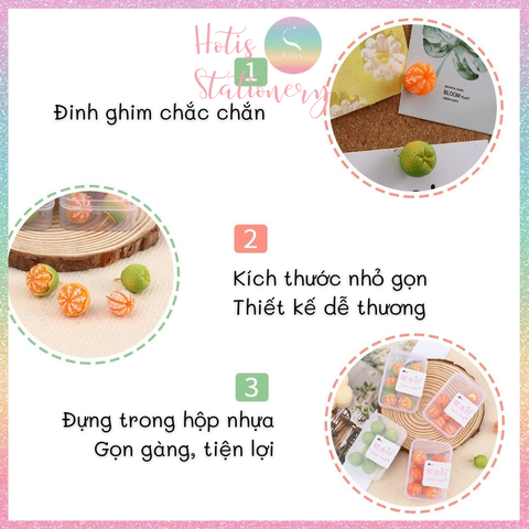 [HOTIS] Đinh ghim bảng gỗ bần hình trái tắc - 4 mẫu siêu dễ thương