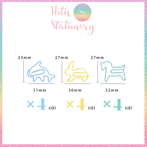 [HOTIS] Set 12 kẹp giấy paper clip hình thú dễ thương, kẹp kim loại văn phòng