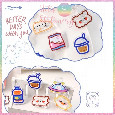 [HOTIS] Kẹp giấy acrylic trong suốt in hình hoạt hình, hình thú, đồ ăn