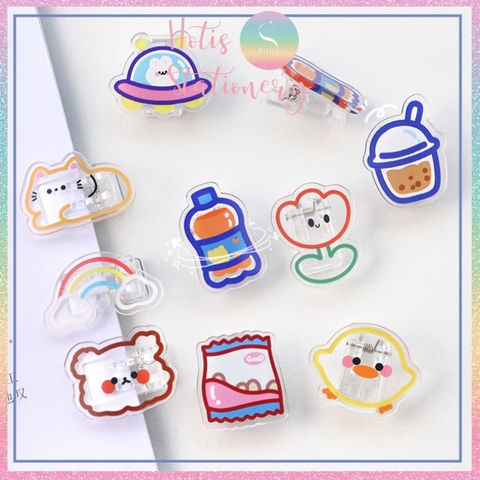 [HOTIS] Kẹp giấy acrylic trong suốt in hình hoạt hình, hình thú, đồ ăn