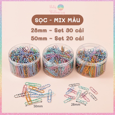 [HOTIS] Kẹp giấy Paperclip sọc vằn, màu trơn, mix màu- KT 28mm, 50mm