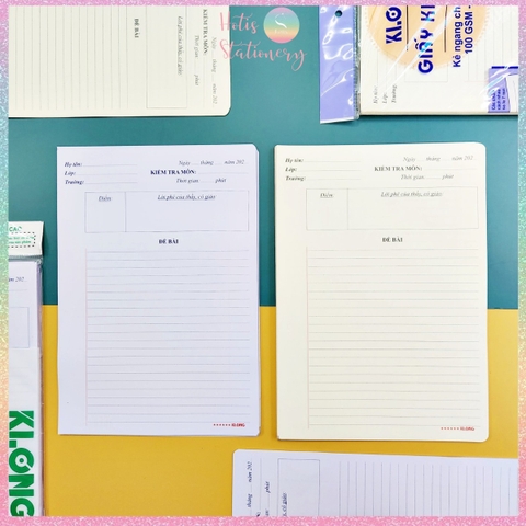 [HOTIS] Giấy kiểm tra cấp II, III khổ B5 KLONG - Tờ đơn & Tờ đôi