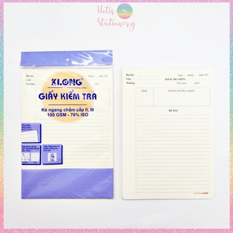 [HOTIS] Giấy kiểm tra cấp II, III khổ B5 KLONG - Tờ đơn & Tờ đôi