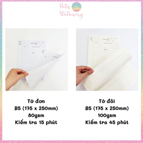 [HOTIS] Giấy kiểm tra cấp II, III khổ B5 KLONG - Tờ đơn & Tờ đôi