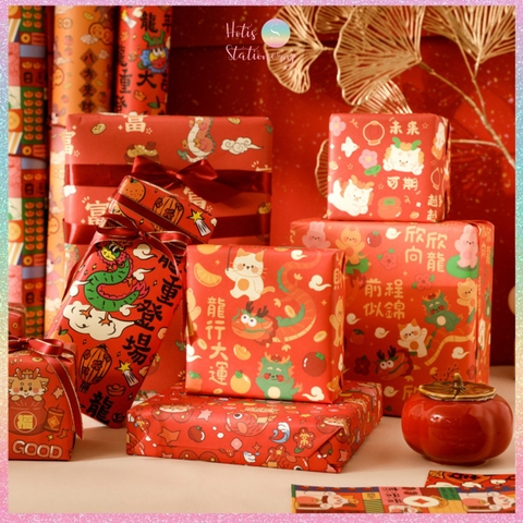 [HOTIS] Set 6 tờ Giấy gói quà Tết Rắn Ất Tỵ, giấy gói quà cao cấp, khổ lớn - KT 50x70cm