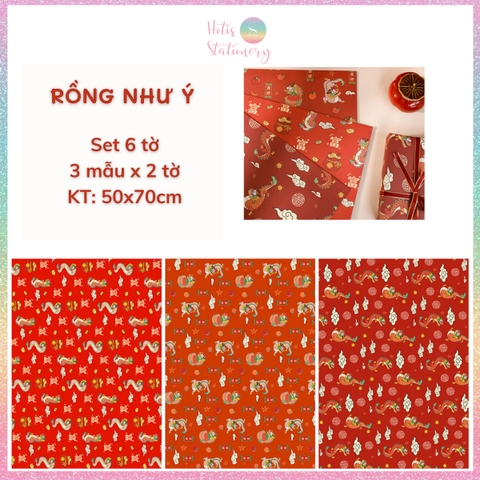 [HOTIS] Set 6 tờ Giấy gói quà Tết Rắn Ất Tỵ, giấy gói quà cao cấp, khổ lớn - KT 50x70cm
