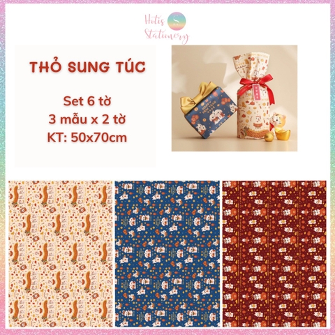 [HOTIS] Set 6 tờ Giấy gói quà Tết Rắn Ất Tỵ, giấy gói quà cao cấp, khổ lớn - KT 50x70cm