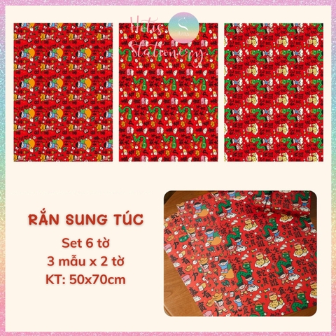 [HOTIS] Set 6 tờ Giấy gói quà Tết Rắn Ất Tỵ, giấy gói quà cao cấp, khổ lớn - KT 50x70cm