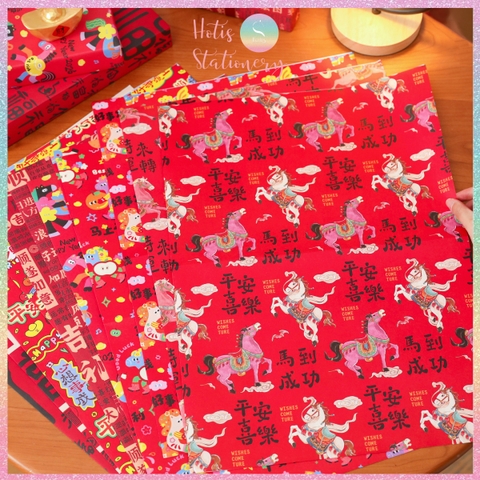 [HOTIS] Set 6 tờ Giấy gói quà Tết May Mắn, giấy gói quà cao cấp, khổ lớn - KT 50x70cm