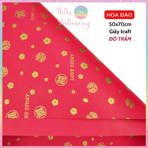 [HOTIS] Set 5 tờ Giấy gói quà Tết màu đỏ may mắn, họa tiết ánh kim mang lại tài lộc, thịnh vượng - KT 52x72cm