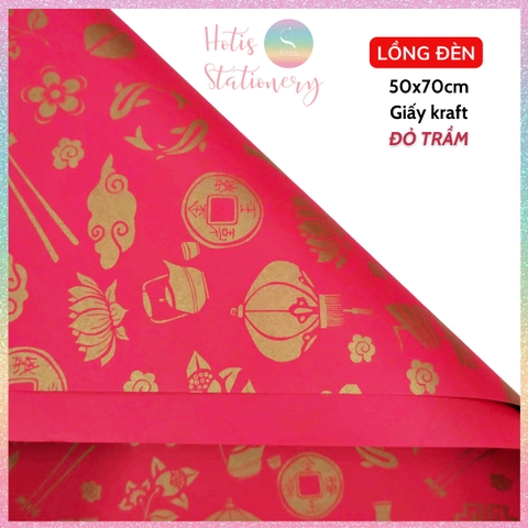 [HOTIS] Set 5 tờ Giấy gói quà Tết màu đỏ may mắn, họa tiết ánh kim mang lại tài lộc, thịnh vượng - KT 52x72cm